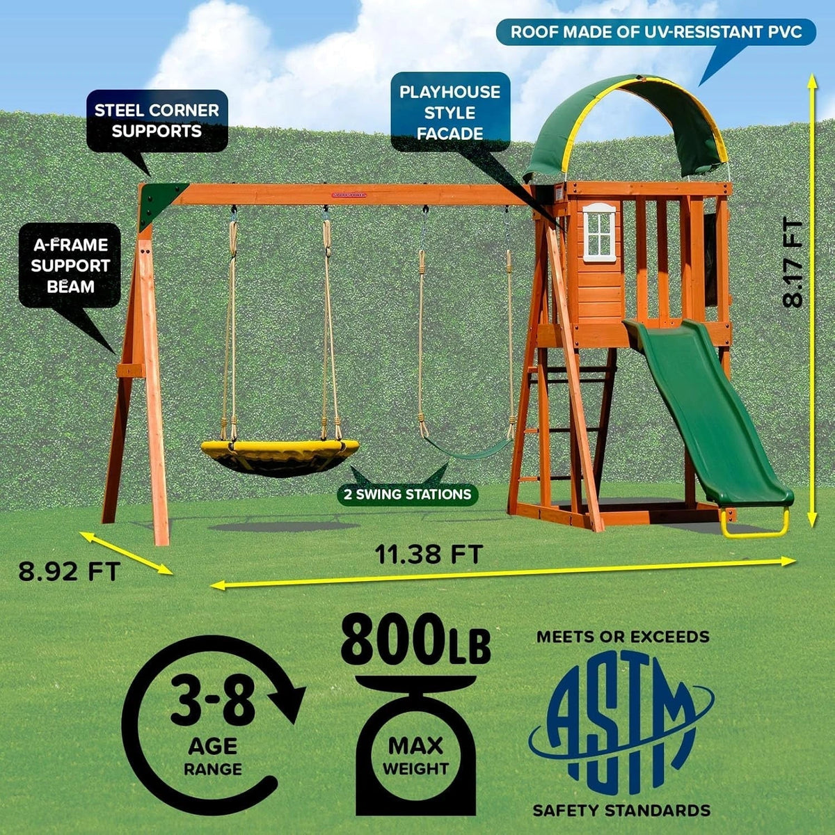 Sportspower Amelia Heavy-Duty Cedar Wooden A-Frame Swing Set