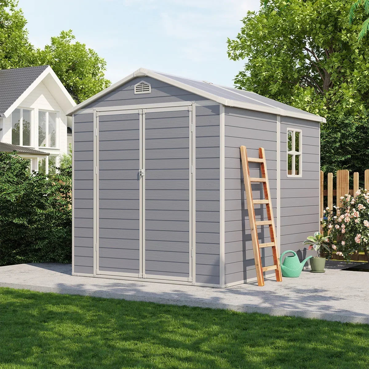 JoyDale 4×6 Ft Resin Outdoor Storage Shed With Built-in Ventilation & Lockable Door For Backyard