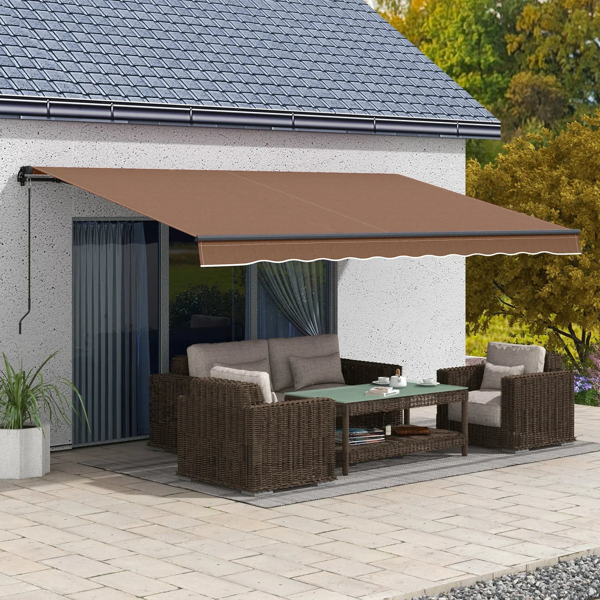 Outsunny 16′ x 10′ Retractable Sunshade Awning, UV-Resistant 280GSM Canopy, Brown