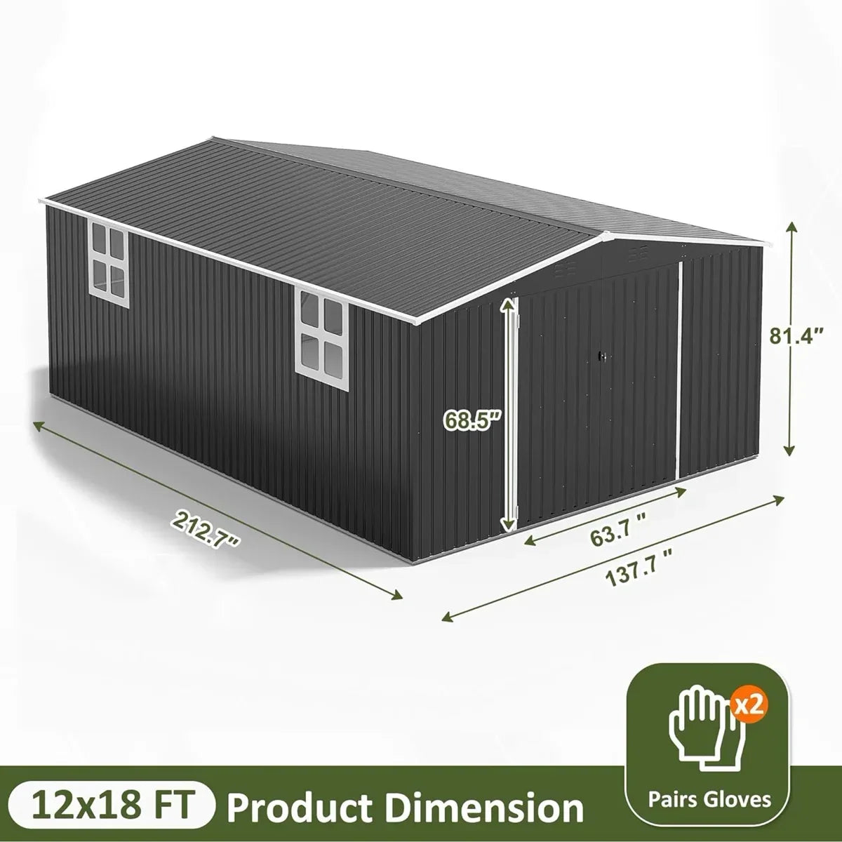 Polar Aurora 12 ft. W x 18 ft. D Large Outdoor Metal Shed, All-Steel Construction with Windows and Lockable Doors
