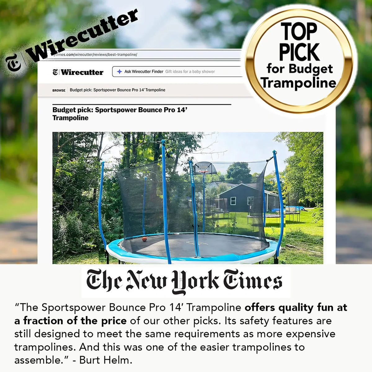 Sportspower BouncePro 14ft Trampoline Meets ASTM Safety Standards, Heavy-Duty Rust-Resistant Steel Frame, UV-Resistant Jump Mat & Safety Net