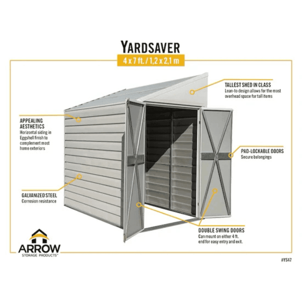 Arrow 4 ft. x 7 ft. Yardsaver Galvanized Steel Storage Shed
