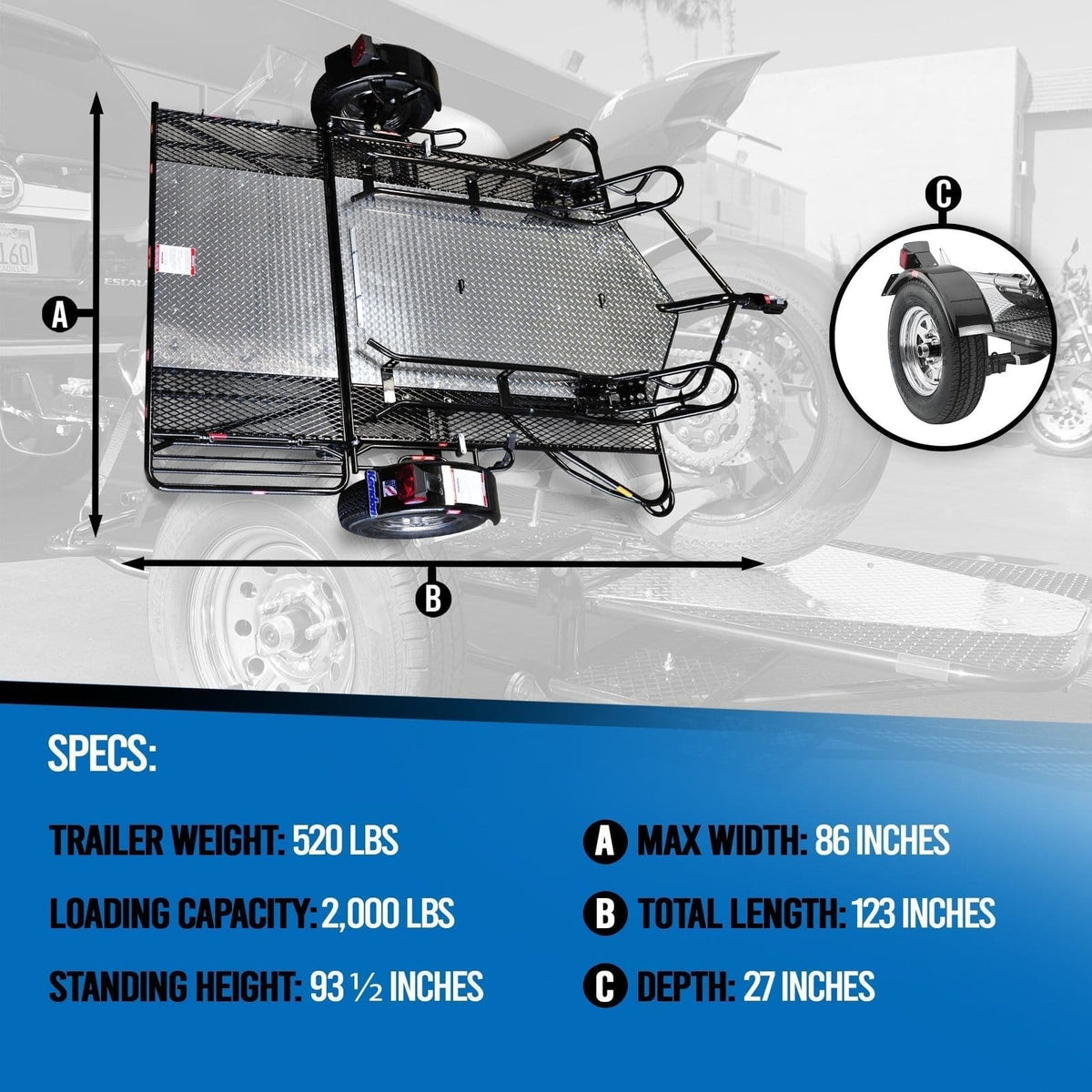 Go! Series Ride-Up Folding Motorcycle Trailer – Dual Rail Steel Utility Trailer