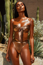 Metallic High Waisted Bikini Bottoms in Bronze
