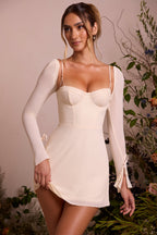 Long Sleeve Lace Cup Mini Dress in Ivory