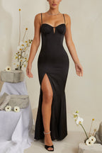 Cut Out Fishtail Maxi Dress in Black