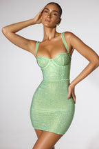 Embellished Corset Mini Dress in Sage Green