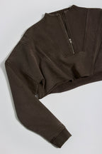 Acid Wash Cropped Sweatshirt in Brown