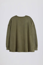 Acid Wash Long-Sleeve Oversized T-Shirt in Light Green