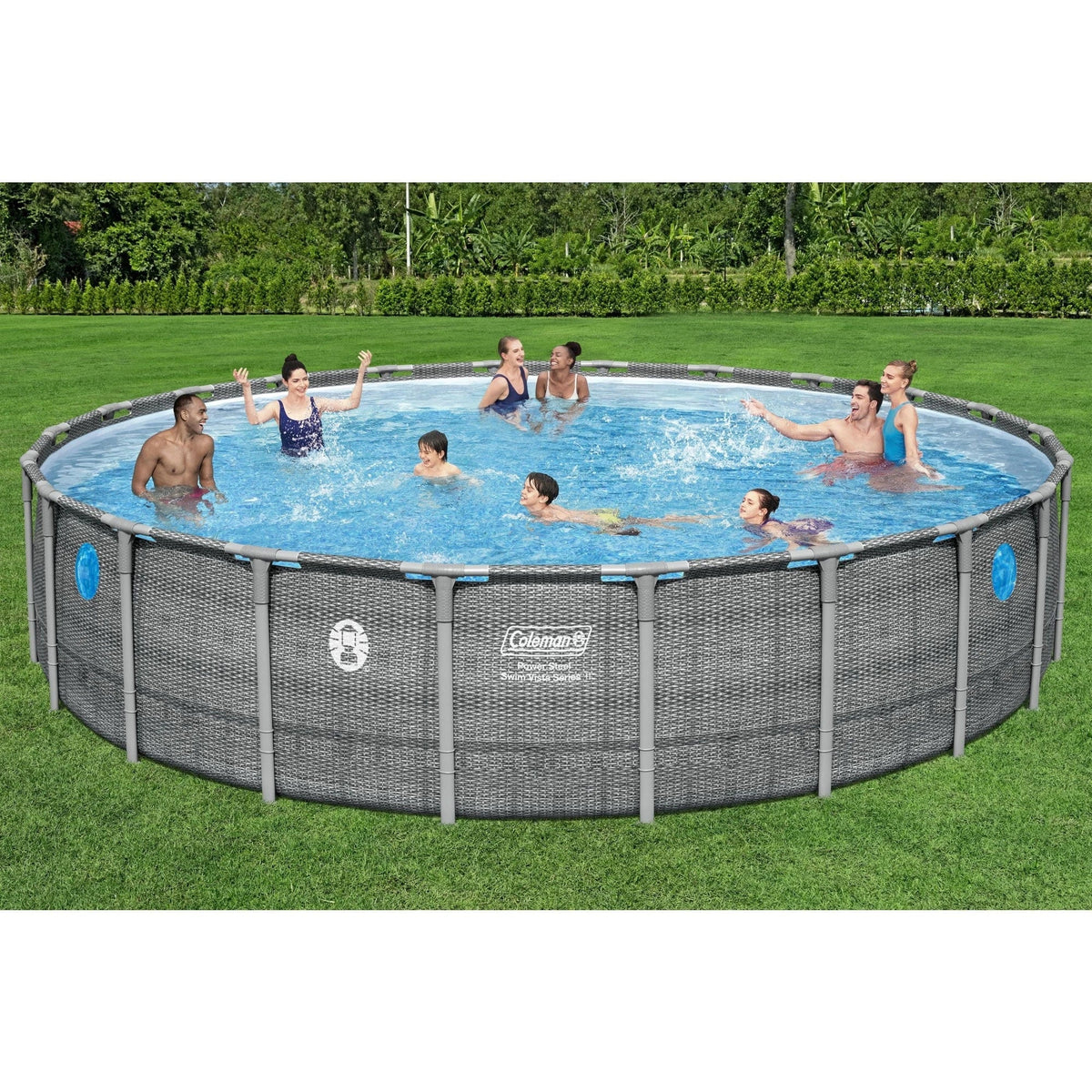 Coleman Power Steel 22’x52” Metal Frame Above Ground Pool w/ Pump, Ladder, & Cover, Gray