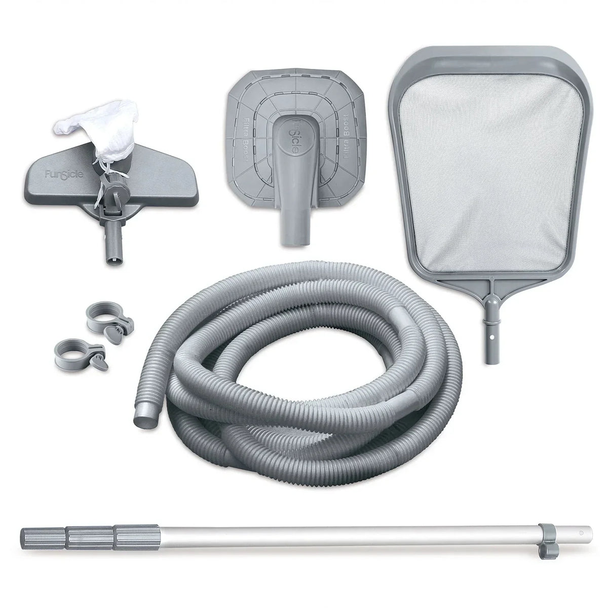 Funsicle Oasis Above Ground Metal Frame Swimming Pool Set – with FB1200S AutoSkimmer Pump, Ladder, Cover, Cloth & Deluxe Maint. Kit, 14′ x 48″, Round, Gray