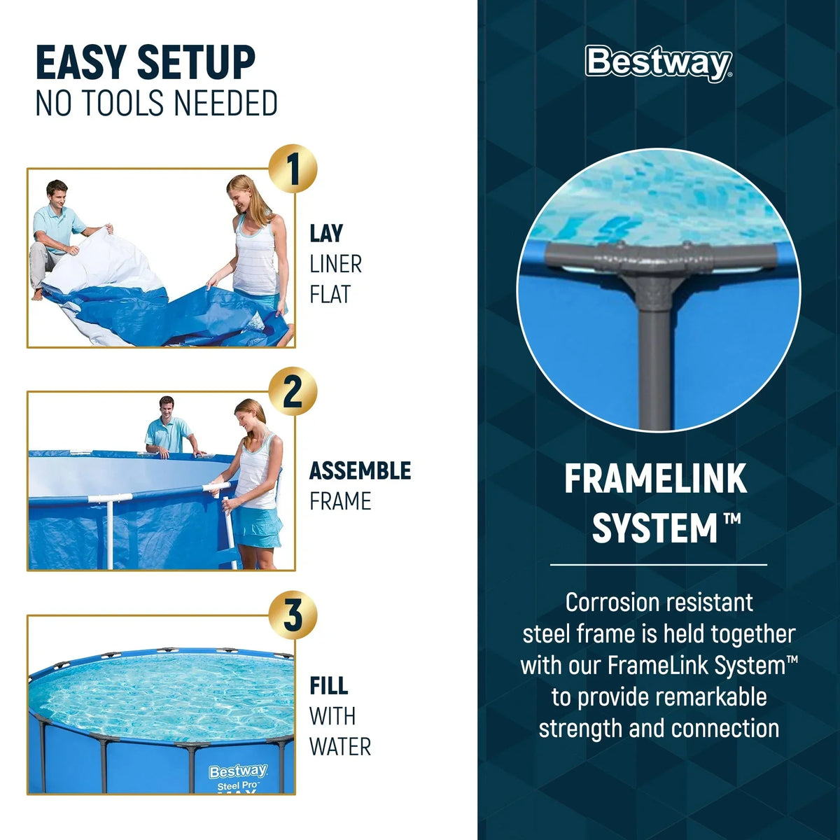 Bestway Steel Pro MAX 15′ x 48″ Round Above Ground Swimming Pool & Pool Ladder