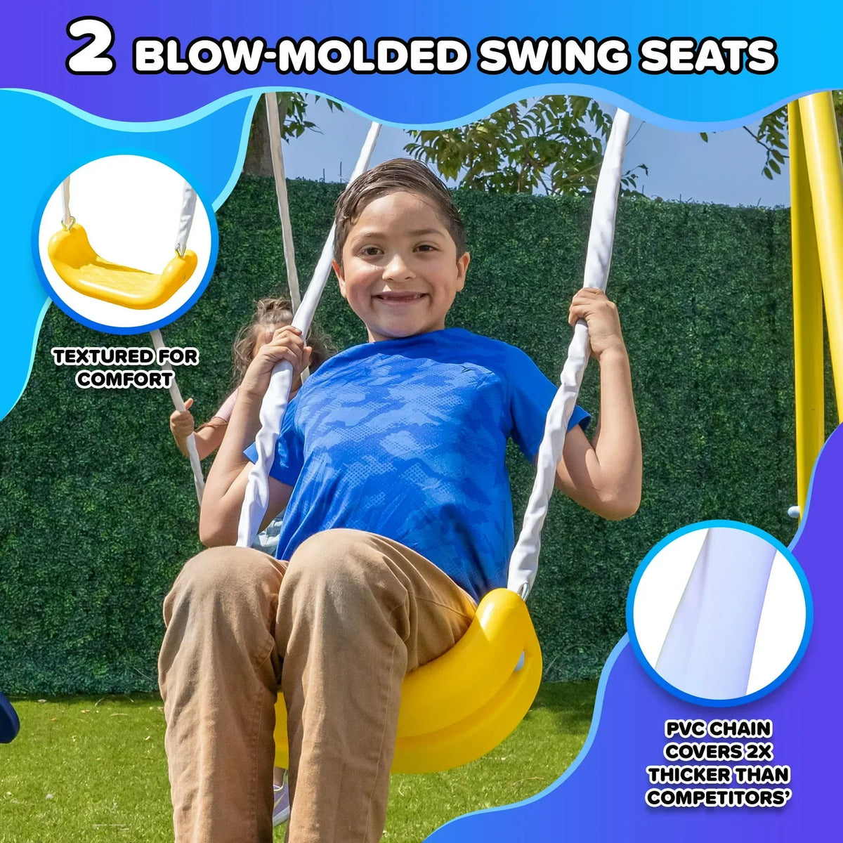 Sportspower Super Star 5-in-1 Metal Swing Set: 2 Swings, Flying Saucer, 2-Person Roman Glider, 6.5ft Slide; Great for Kids 3-8; Bonus Anchor Kit
