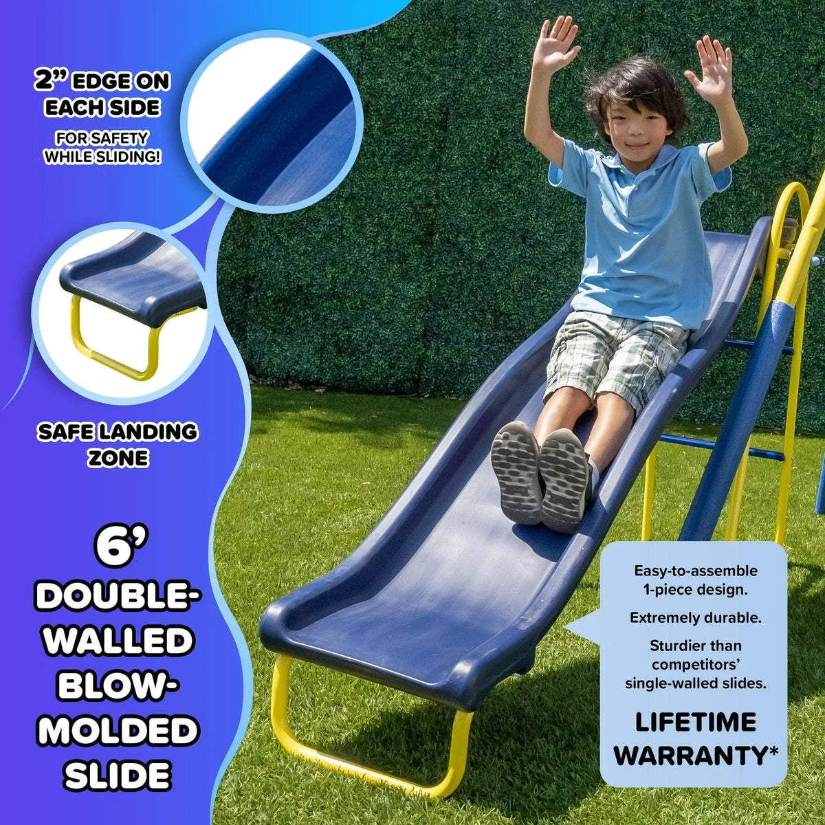 Sportspower Super Star 5-in-1 Metal Swing Set: 2 Swings, Flying Saucer, 2-Person Roman Glider, 6.5ft Slide; Great for Kids 3-8; Bonus Anchor Kit