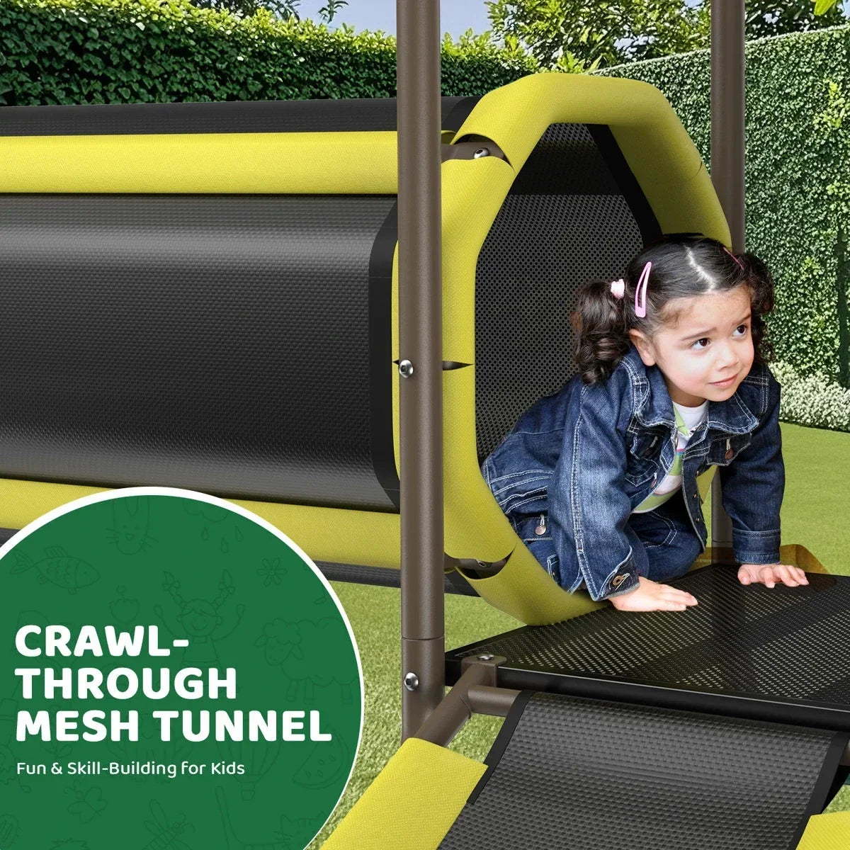 Klo Kick 6-in-1 Swing Set with Slide,Crawl Tunnel and Monkey Bars for Backyard, Playground for Kids Aged 3-12