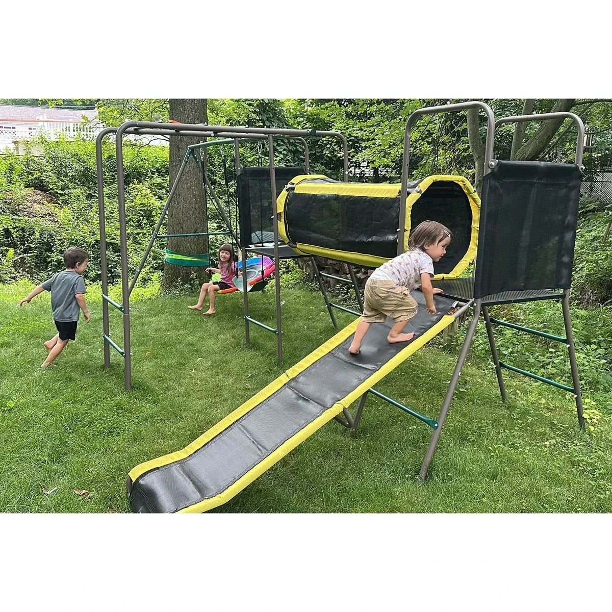 Klo Kick 6-in-1 Swing Set with Slide,Crawl Tunnel and Monkey Bars for Backyard, Playground for Kids Aged 3-12