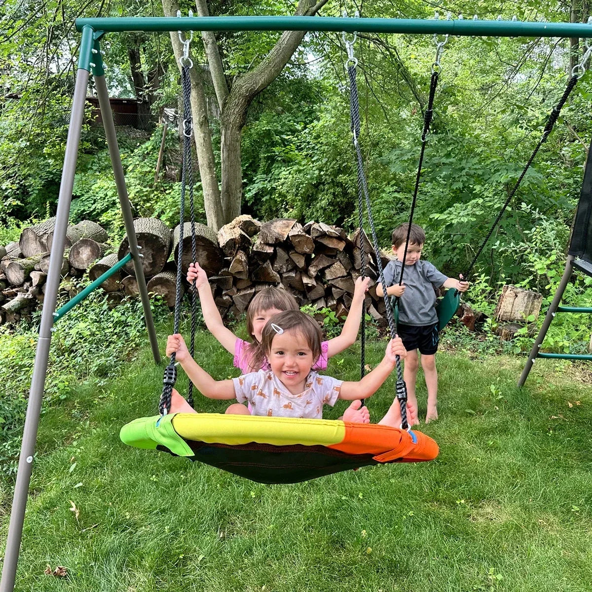 Klo Kick 6-in-1 Swing Set with Slide,Crawl Tunnel and Monkey Bars for Backyard, Playground for Kids Aged 3-12