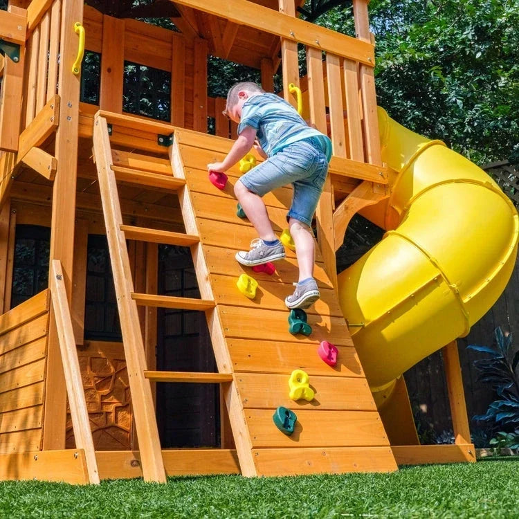 KidKraft Boulder Station Wooden Swing Set / Playset with Tube Slide