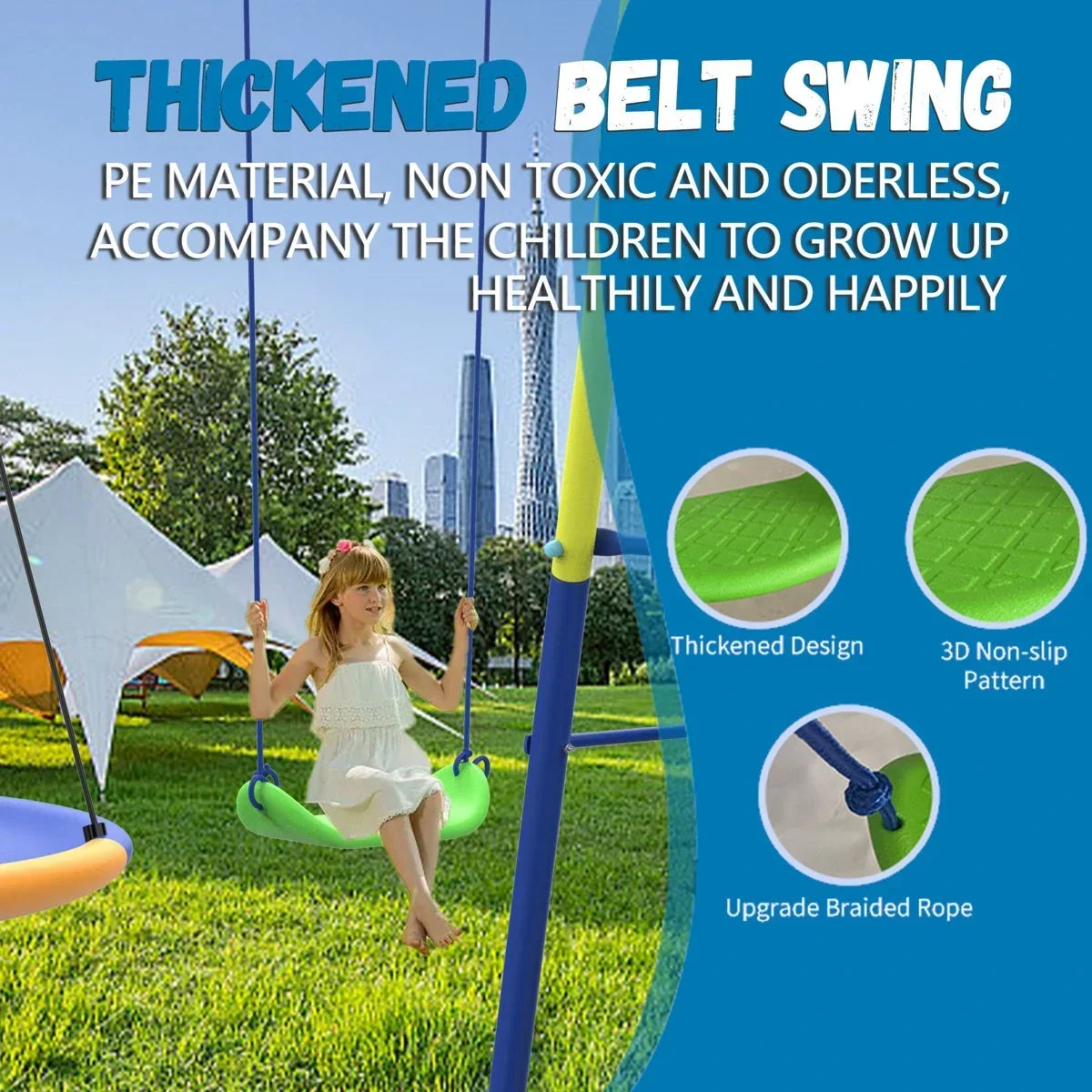 SUMIJ 8 in1 Swing Sets for Backyard with Kids Slide Outdoor Heavy-Duty Metal Playset for Kids 550lbs Swing Set with Slide, Saucer Seat, 2 Belt Seat, Soccer Goals, Glider,Baby Swing Set and Baketball Hoop