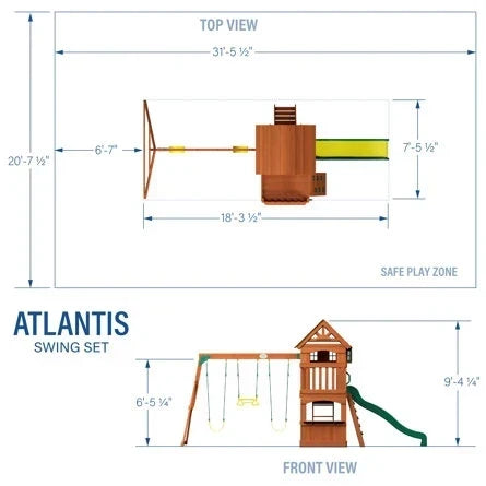 Backyard Discovery Atlantis Cedar Wood Swing Set with Wave Slide, Clubhouse, Rock Wall, and Sandbox Area