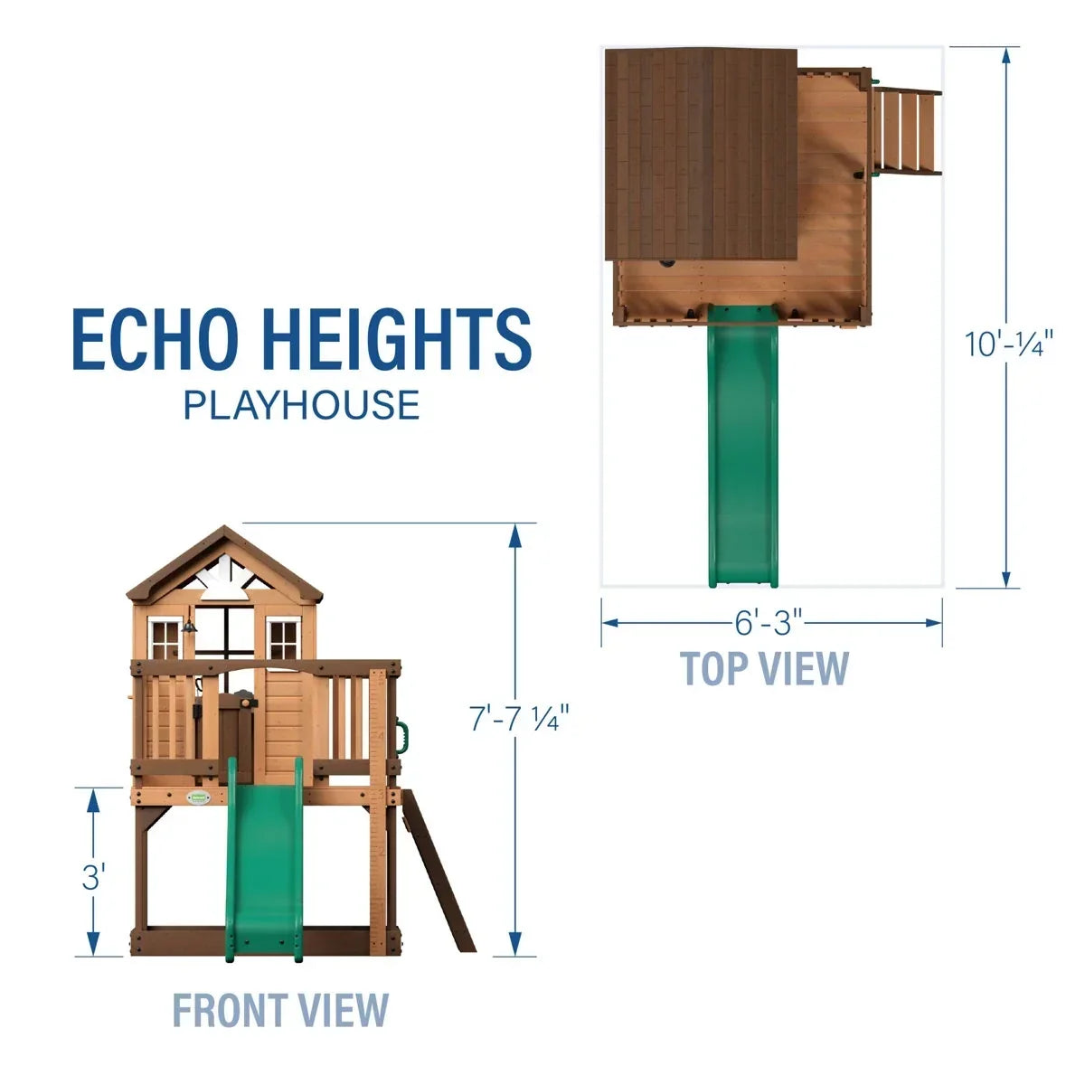 Backyard Discovery Echo Heights Cedar Wooden Elevated Kids Playhouse with Wave Slide, Play Kitchen, and Deck