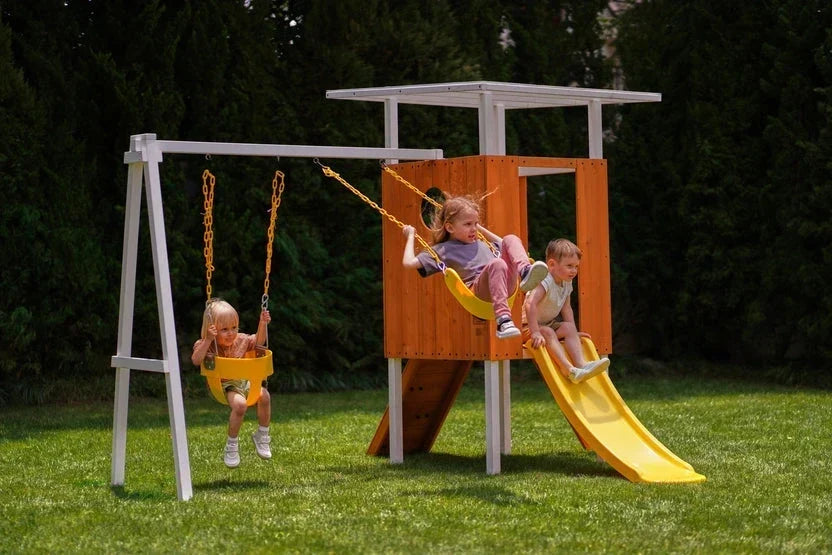 Avenlur Forest Small Outdoor Toddler Swing Set Compact Wooden Swing Frame for Babies & Kids