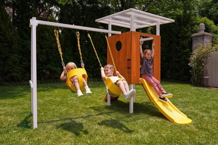 Avenlur Forest Small Outdoor Toddler Swing Set Compact Wooden Swing Frame for Babies & Kids