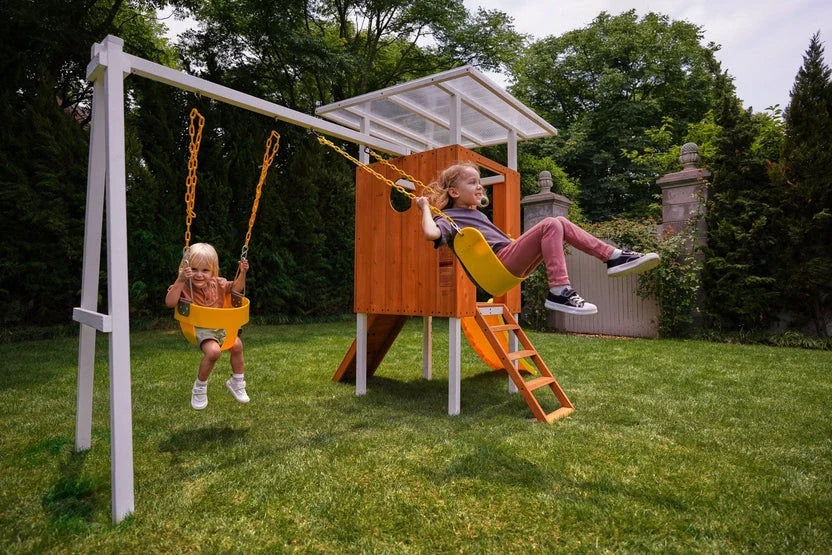 Avenlur Forest Small Outdoor Toddler Swing Set Compact Wooden Swing Frame for Babies & Kids