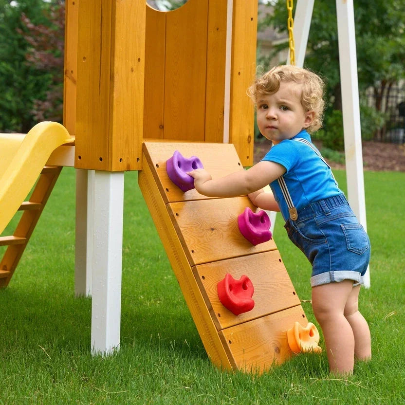 Avenlur Forest Small Outdoor Toddler Swing Set Compact Wooden Swing Frame for Babies & Kids