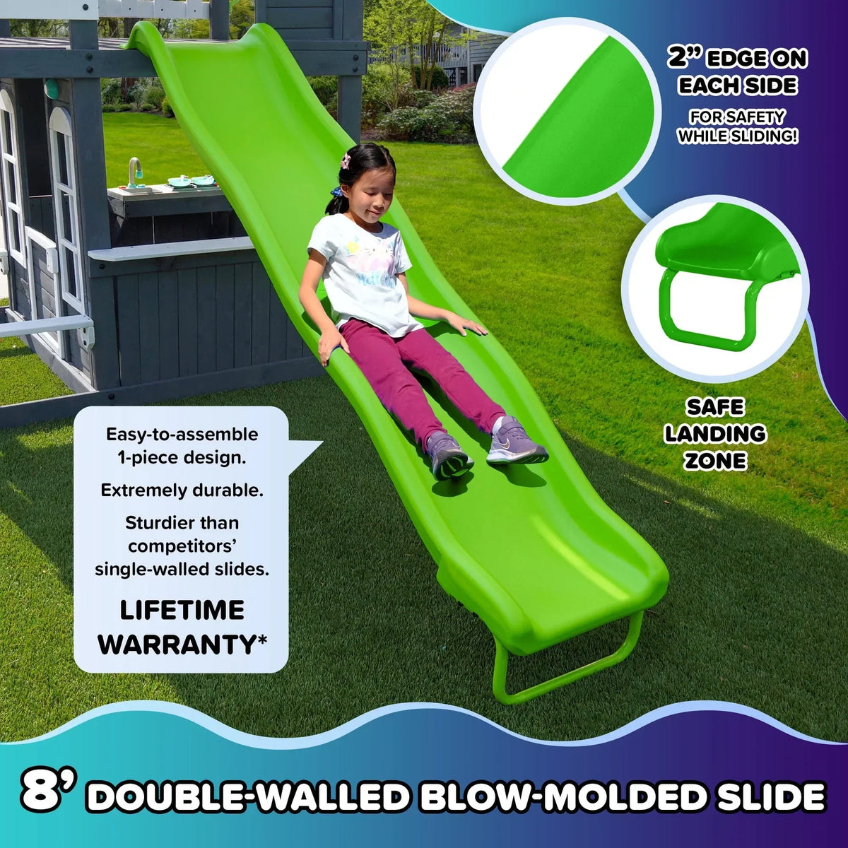 Sportspower Blakely 2-Story Playhouse with 8FT Slide, Working Door, Benches for Rest & Pretend Play Features, for Kids Ages 3-10, Wooden Elevated Playhouse