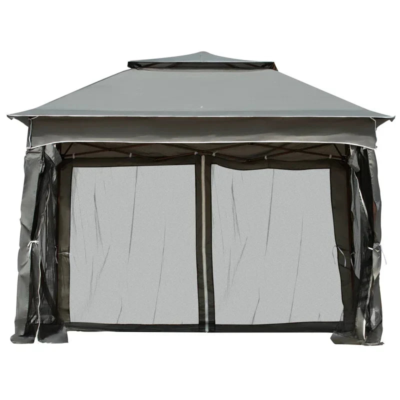Arlmont & Co 11′ X Pop Up Canopy Gazebo, Outdoor Patio Shelter With Detachable Zipper Net. Instant Tent For Backyard And Garden. Dark Gray. 114 Sq Ft Shade