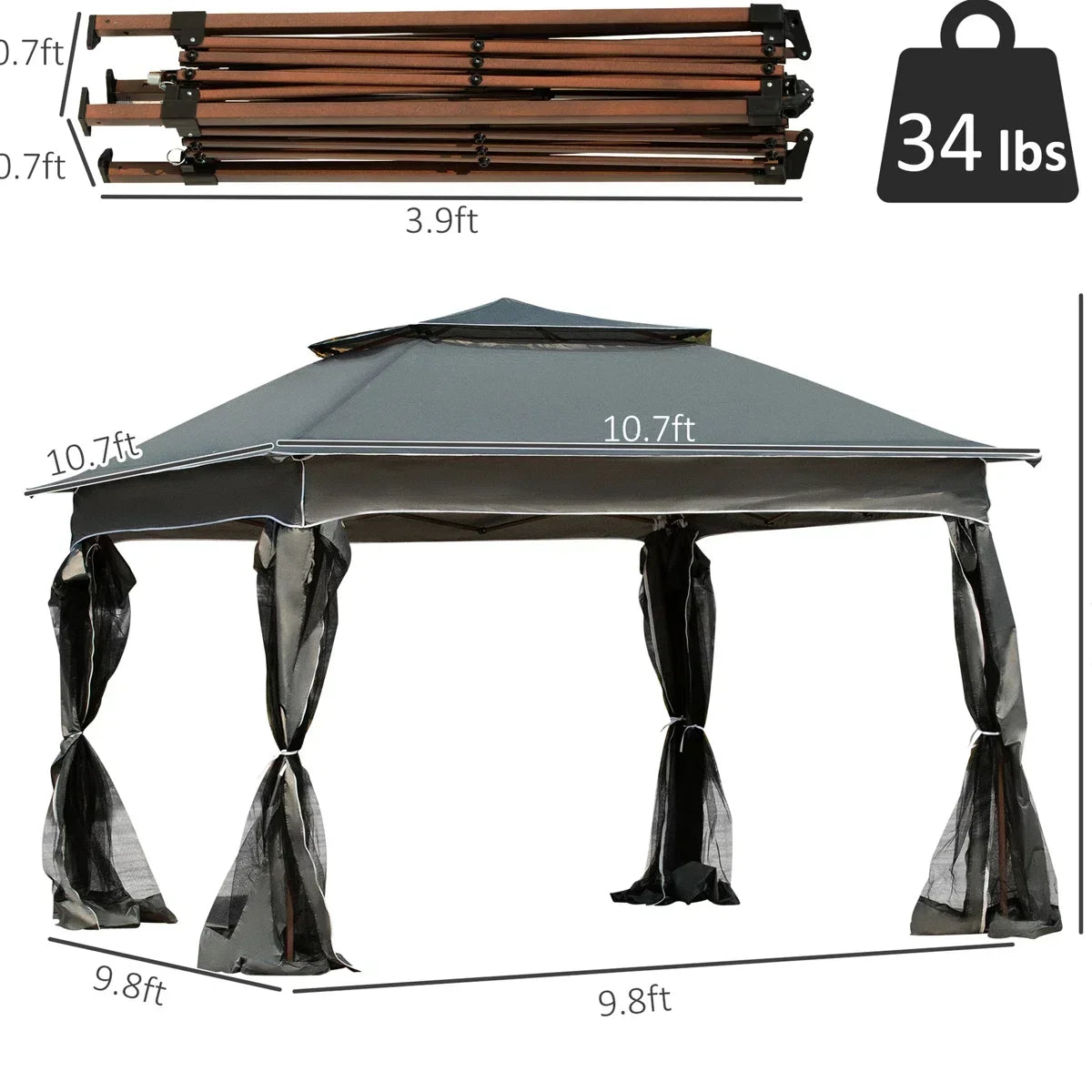 Arlmont & Co 11′ X Pop Up Canopy Gazebo, Outdoor Patio Shelter With Detachable Zipper Net. Instant Tent For Backyard And Garden. Dark Gray. 114 Sq Ft Shade
