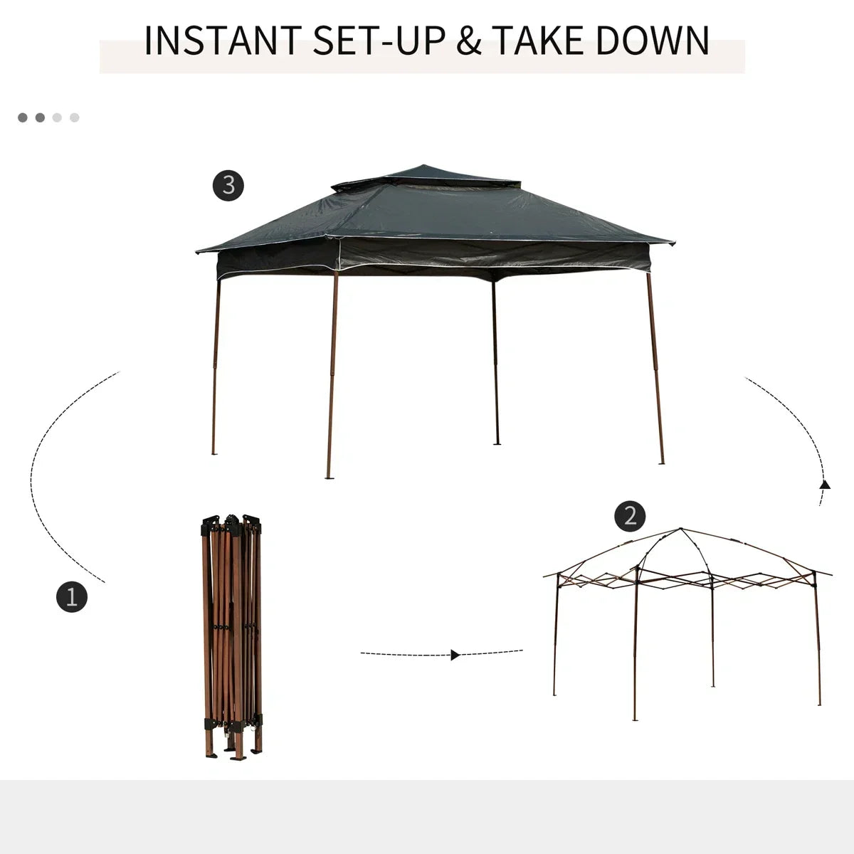 Arlmont & Co 11′ X Pop Up Canopy Gazebo, Outdoor Patio Shelter With Detachable Zipper Net. Instant Tent For Backyard And Garden. Dark Gray. 114 Sq Ft Shade