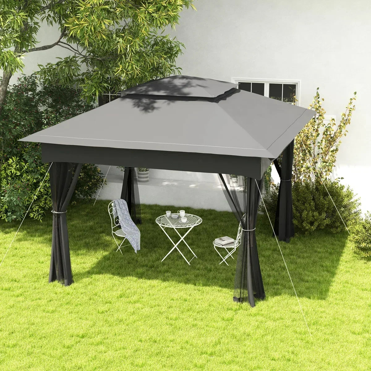 Arlmont & Co 11′ X Pop Up Canopy Gazebo, Outdoor Patio Shelter With Detachable Zipper Net. Instant Tent For Backyard And Garden. Dark Gray. 114 Sq Ft Shade