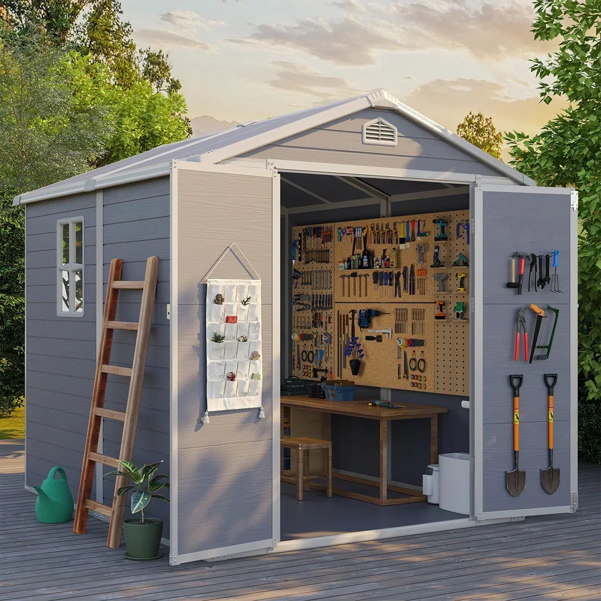 JoyDale 4×6 Ft Resin Outdoor Storage Shed With Built-in Ventilation & Lockable Door For Backyard