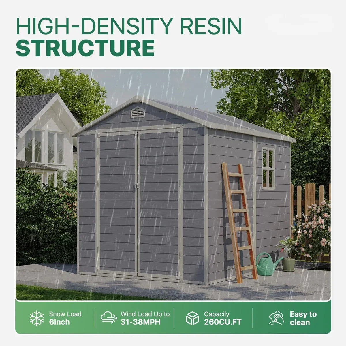 JoyDale 4×6 Ft Resin Outdoor Storage Shed With Built-in Ventilation & Lockable Door For Backyard
