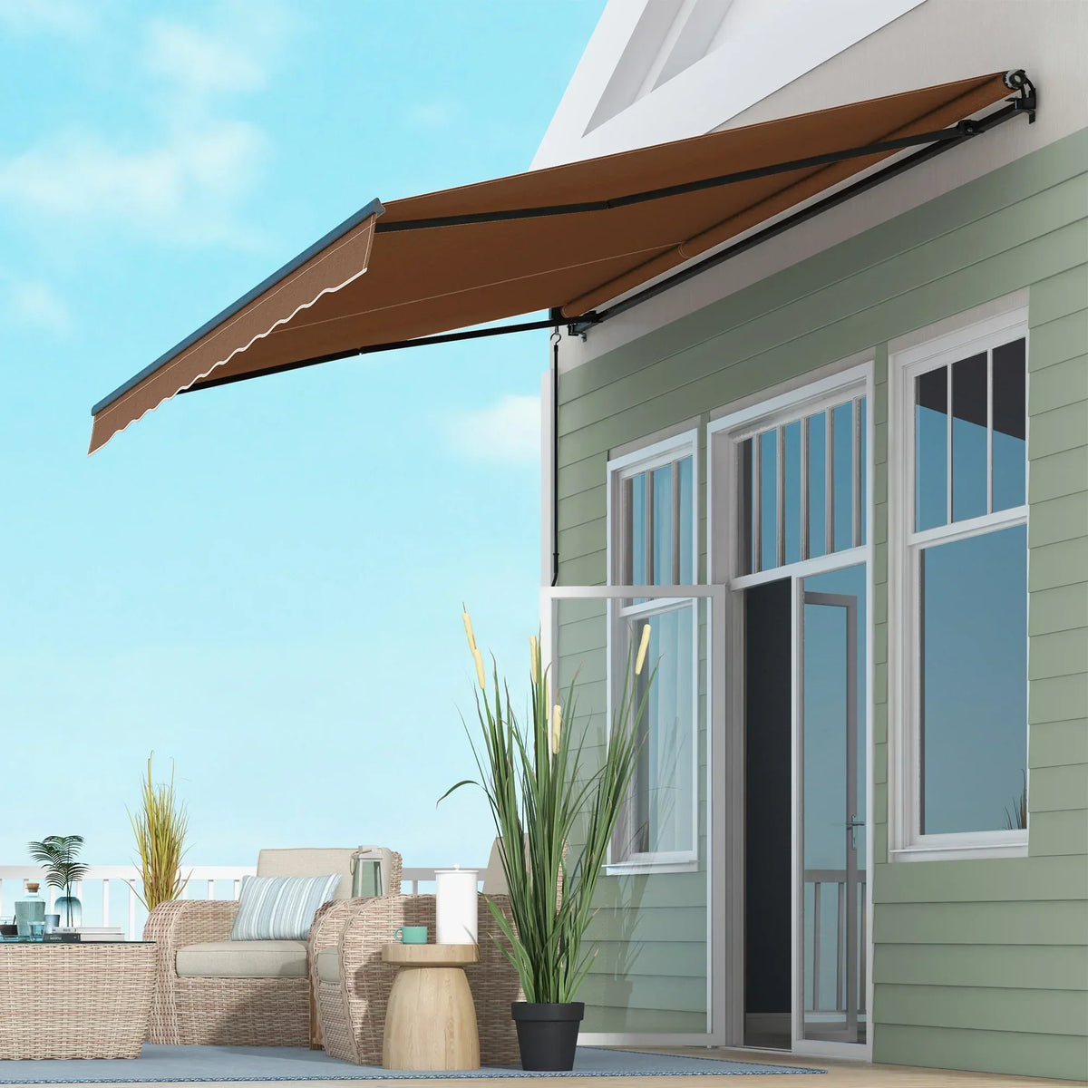 Outsunny 16′ x 10′ Retractable Sunshade Awning, UV-Resistant 280GSM Canopy, Brown