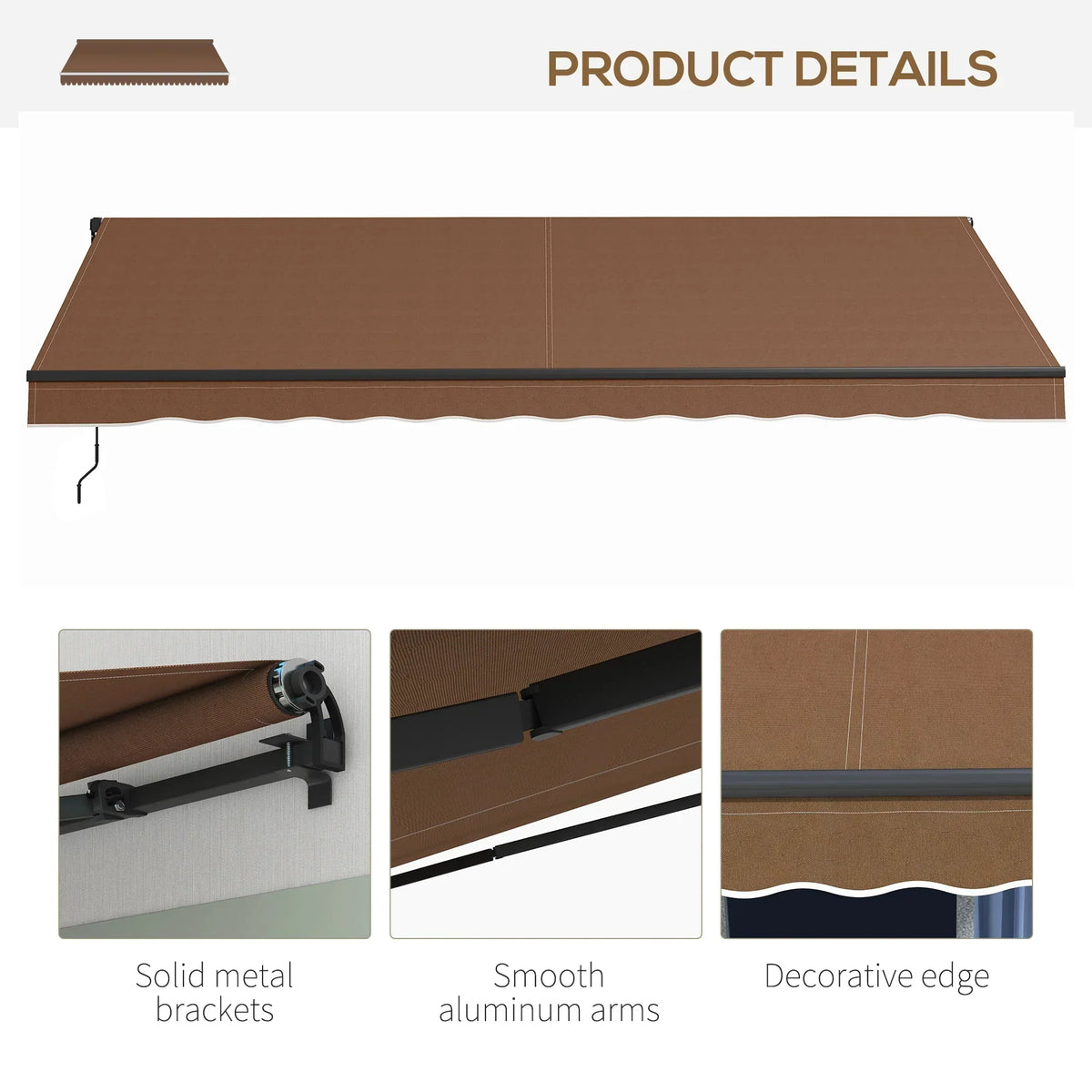 Outsunny 16′ x 10′ Retractable Sunshade Awning, UV-Resistant 280GSM Canopy, Brown