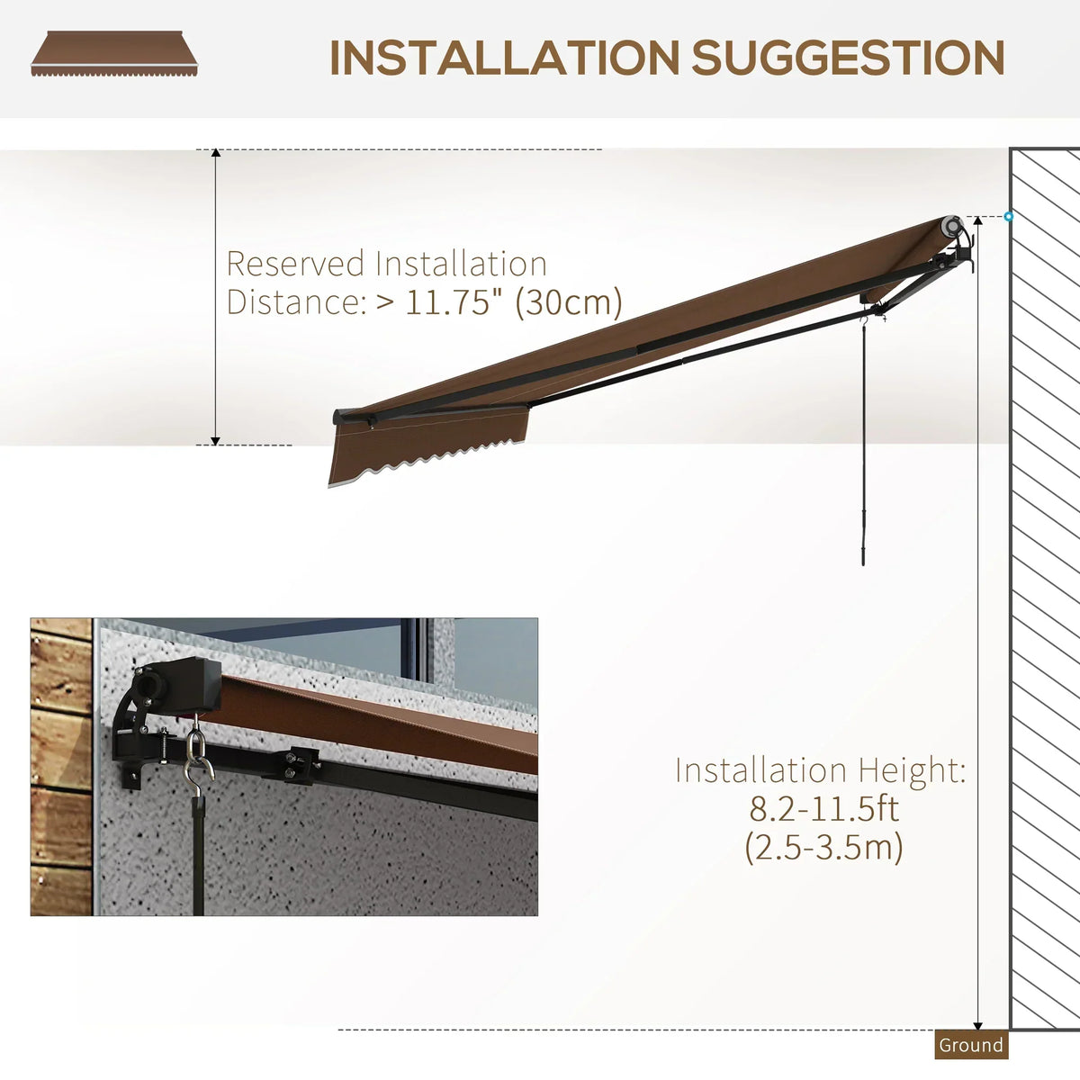 Outsunny 16′ x 10′ Retractable Sunshade Awning, UV-Resistant 280GSM Canopy, Brown