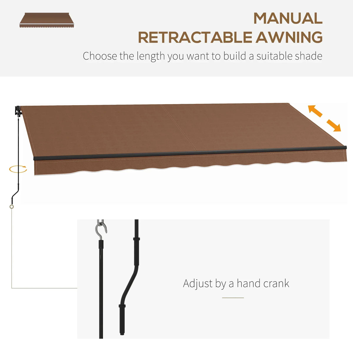 Outsunny 16′ x 10′ Retractable Sunshade Awning, UV-Resistant 280GSM Canopy, Brown