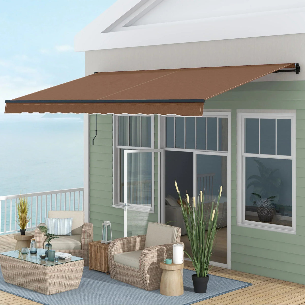 Outsunny 16′ x 10′ Retractable Sunshade Awning, UV-Resistant 280GSM Canopy, Brown