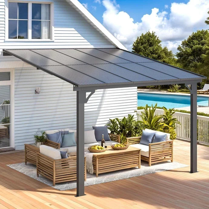 AECOJOY 10’x10′ Adjustable Height Wall Mounted Outdoor Gazebos Pergola