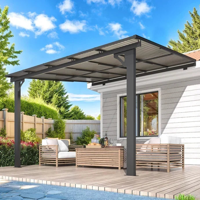 AECOJOY 10’x10′ Adjustable Height Wall Mounted Outdoor Gazebos Pergola