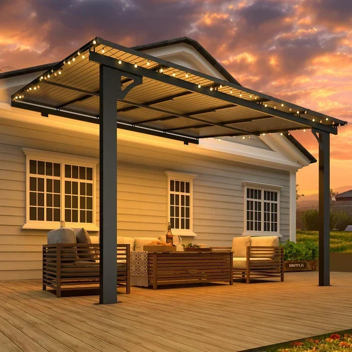 AECOJOY 10’x10′ Adjustable Height Wall Mounted Outdoor Gazebos Pergola