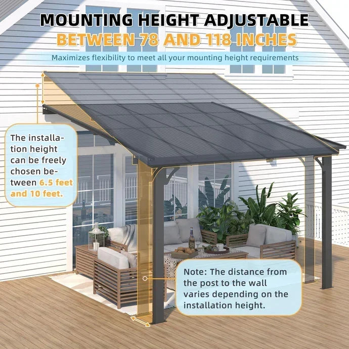 AECOJOY 10’x10′ Adjustable Height Wall Mounted Outdoor Gazebos Pergola