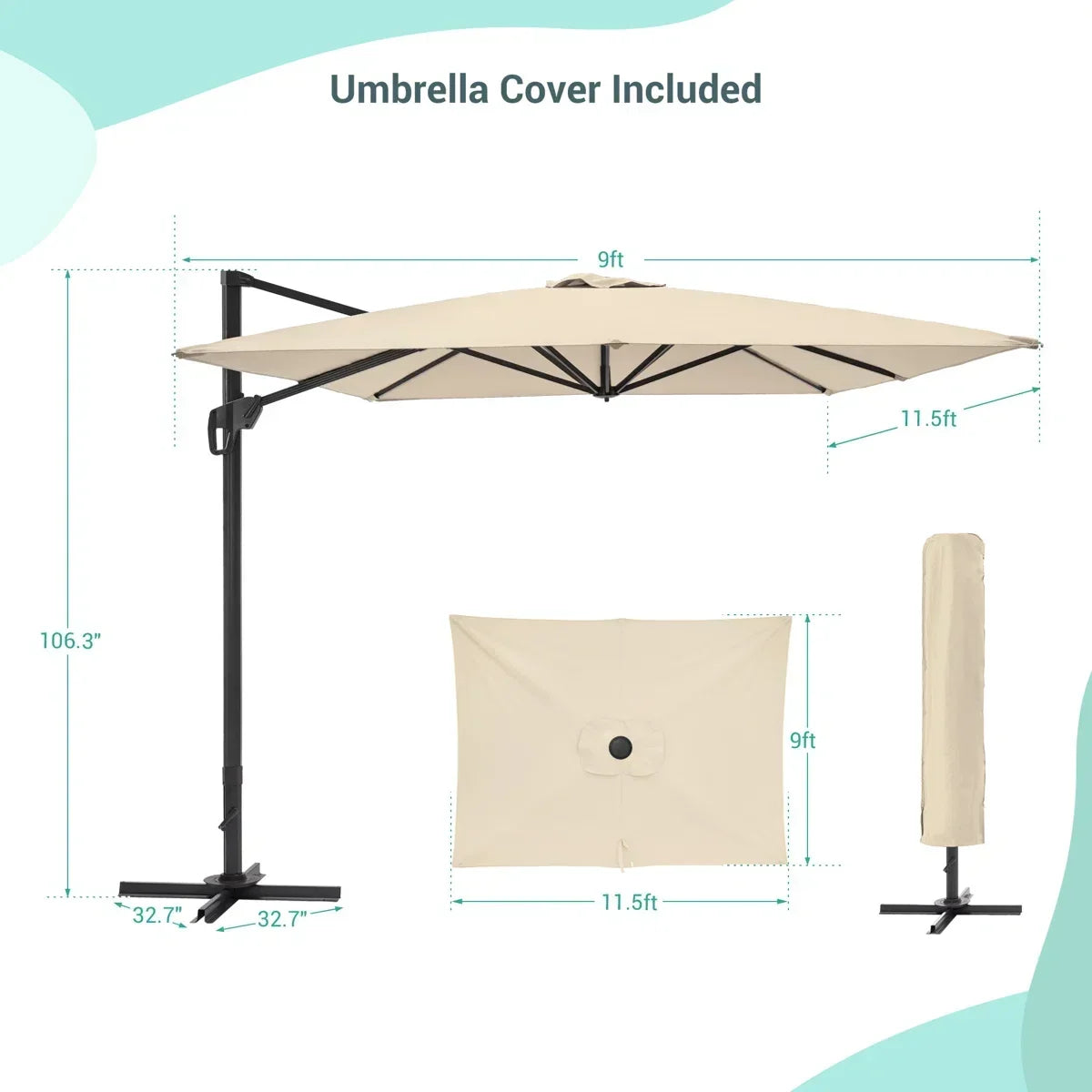 Arlmont & Co Shavonne Patio 11.5′ x 9′ Cantilever Umbrella with Crank Lift
