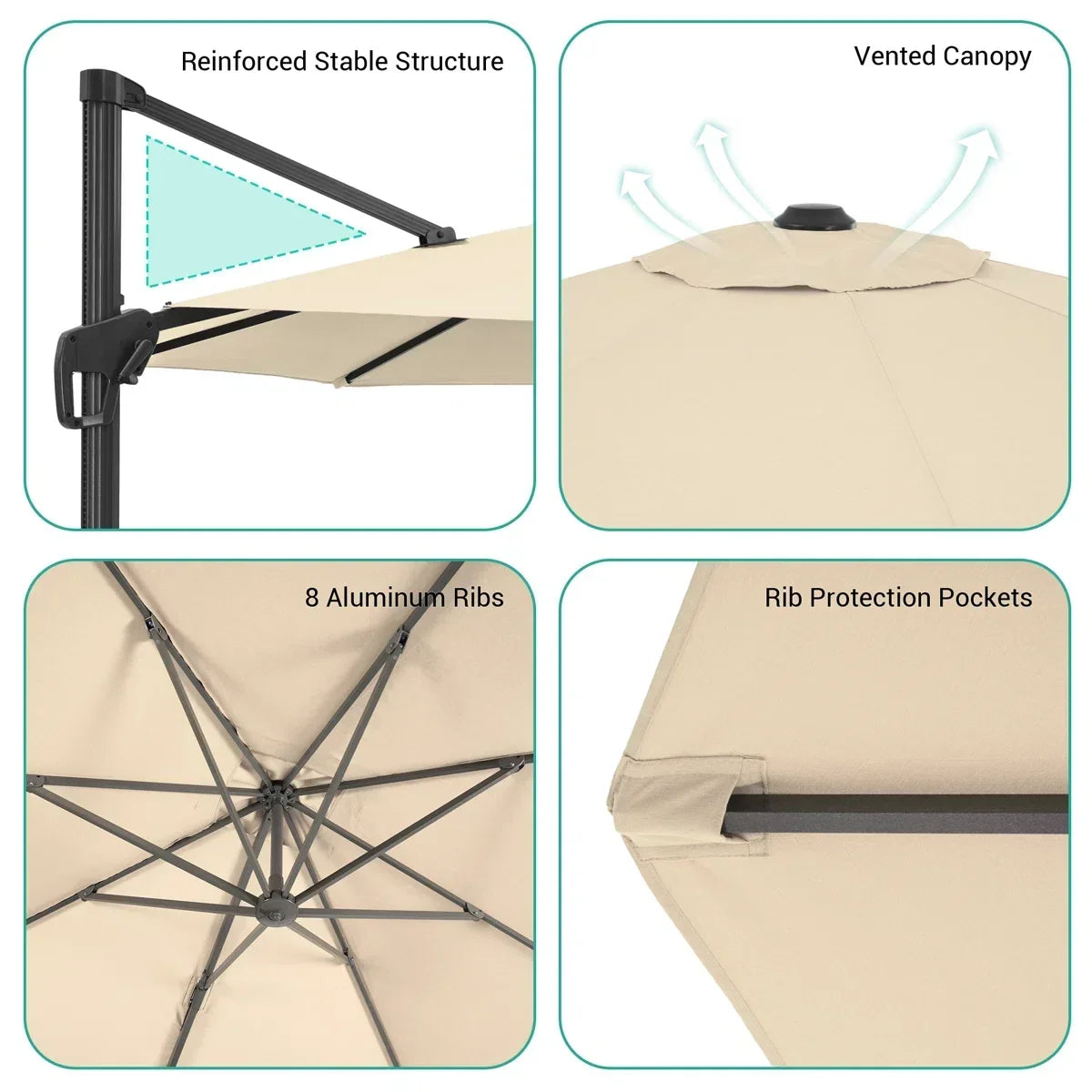 Arlmont & Co Shavonne Patio 11.5′ x 9′ Cantilever Umbrella with Crank Lift
