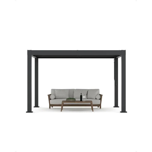 Enjyam Modern Louvered Pergola with Aluminum Frame, Adjustable Louvers & Integrated Drainage, Weather-Resistant Gazebo for Deck or Backyard, 10×12 FT