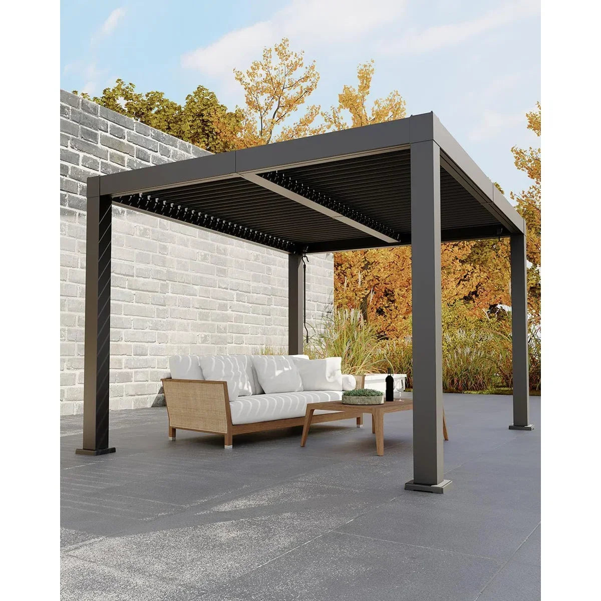 Enjyam Modern Louvered Pergola with Aluminum Frame, Adjustable Louvers & Integrated Drainage, Weather-Resistant Gazebo for Deck or Backyard, 10×12 FT