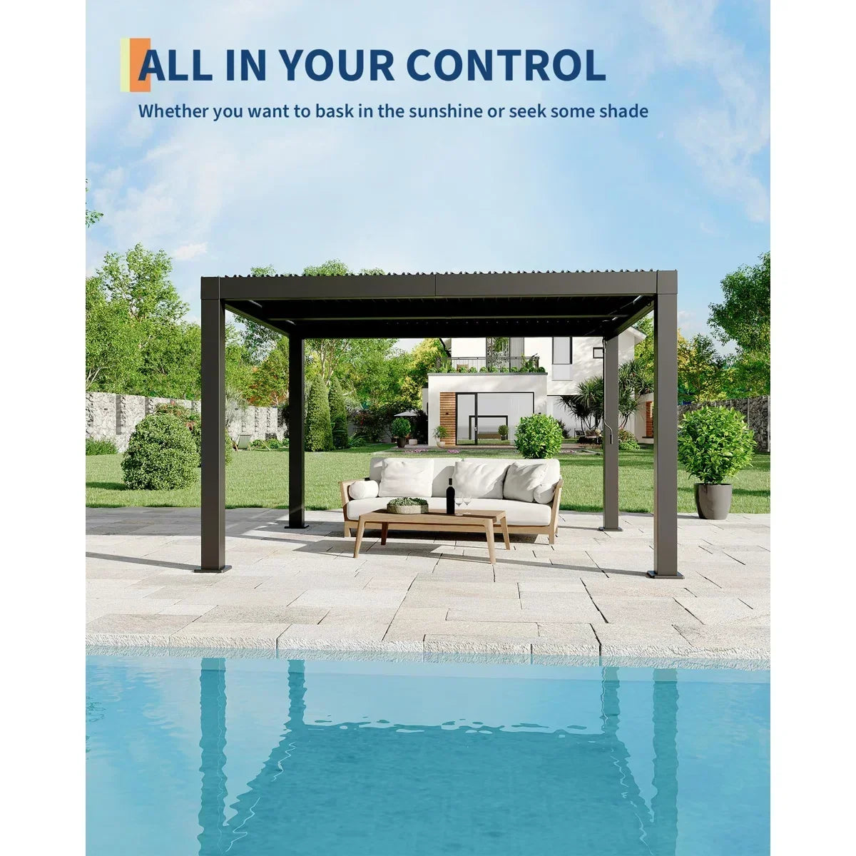 Enjyam Modern Louvered Pergola with Aluminum Frame, Adjustable Louvers & Integrated Drainage, Weather-Resistant Gazebo for Deck or Backyard, 10×12 FT